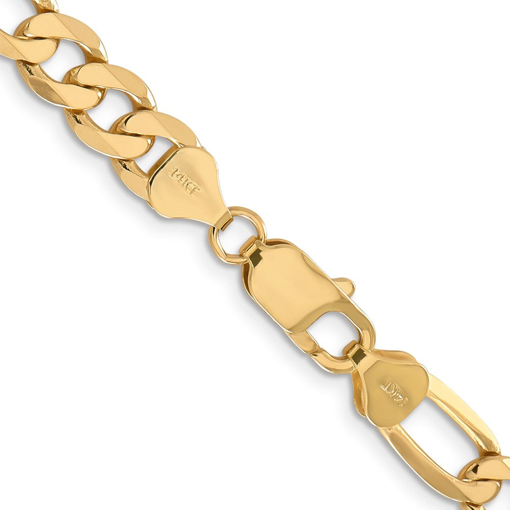 Solid 14K Yellow Gold 28 inch 7.5mm Flat Figaro with Lobster Clasp Chain Necklace