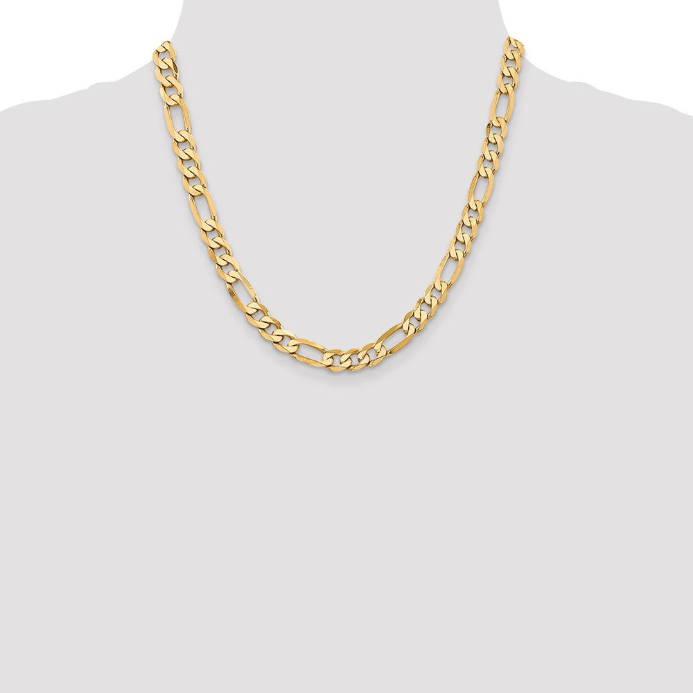 Solid 14K Yellow Gold 20 inch 7.5mm Flat Figaro with Lobster Clasp Chain Necklace