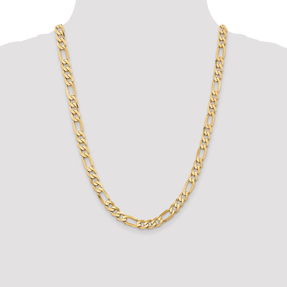 Solid 14K Yellow Gold 24 inch 7.5mm Flat Figaro with Lobster Clasp Chain Necklace