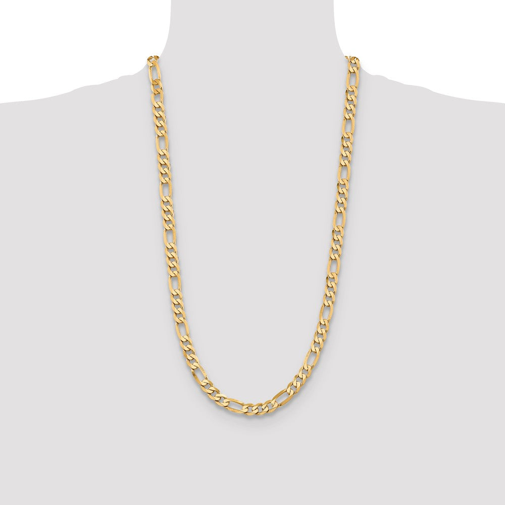 Solid 14K Yellow Gold 28 inch 7.5mm Flat Figaro with Lobster Clasp Chain Necklace