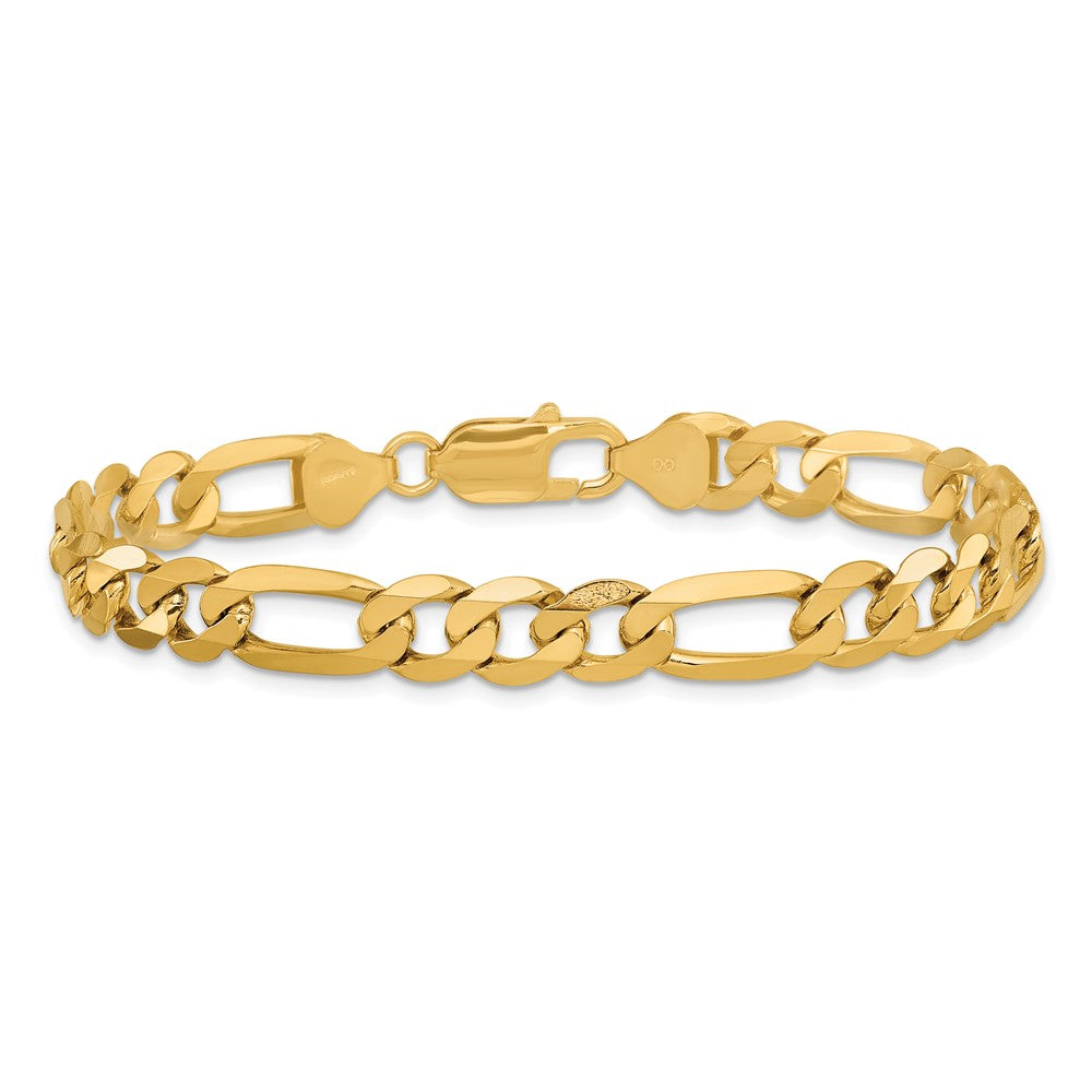 Solid 14K Yellow Gold 8 inch 7.5mm Flat Figaro with Lobster Clasp Bracelet