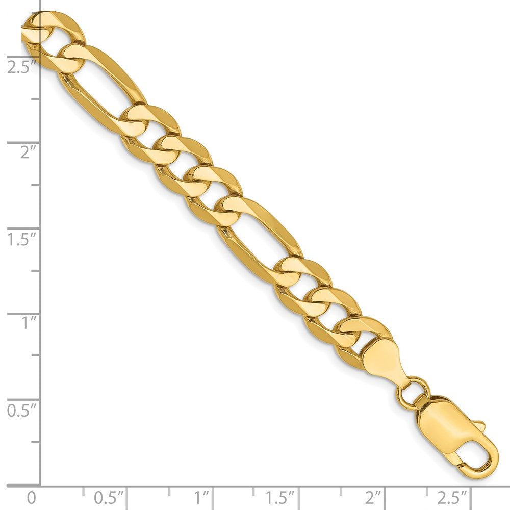 Solid 14K Yellow Gold 8 inch 7.5mm Flat Figaro with Lobster Clasp Bracelet