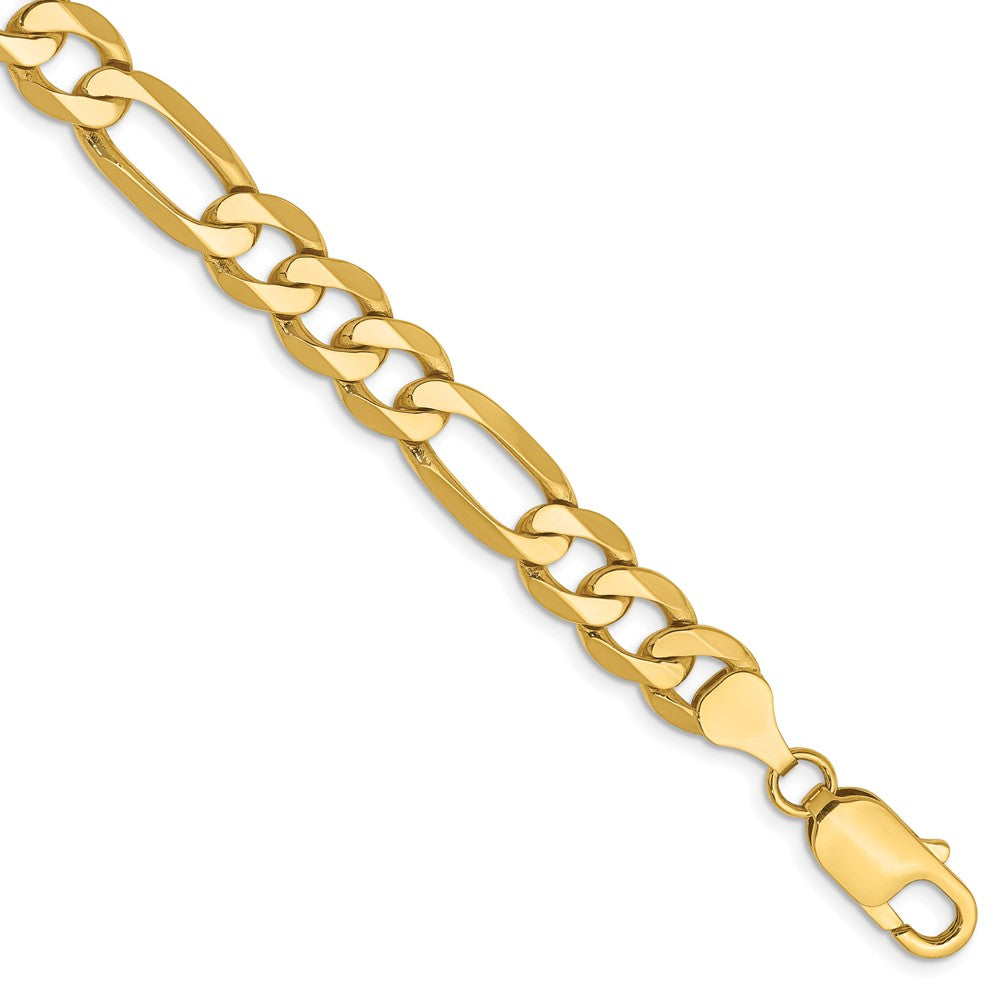 Solid 14K Yellow Gold 8 inch 7.5mm Flat Figaro with Lobster Clasp Bracelet