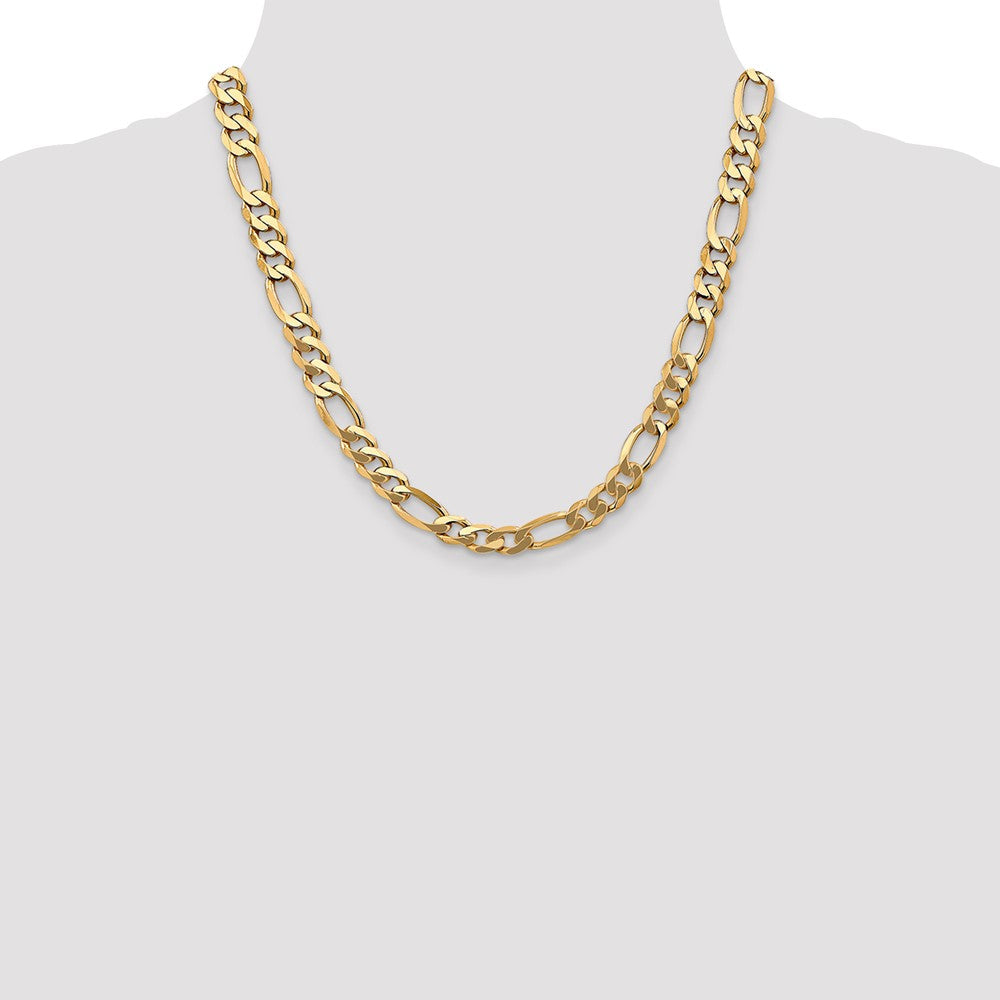 Solid 14K Yellow Gold 20 inch 8.75mm Flat Figaro with Lobster Clasp Chain Necklace