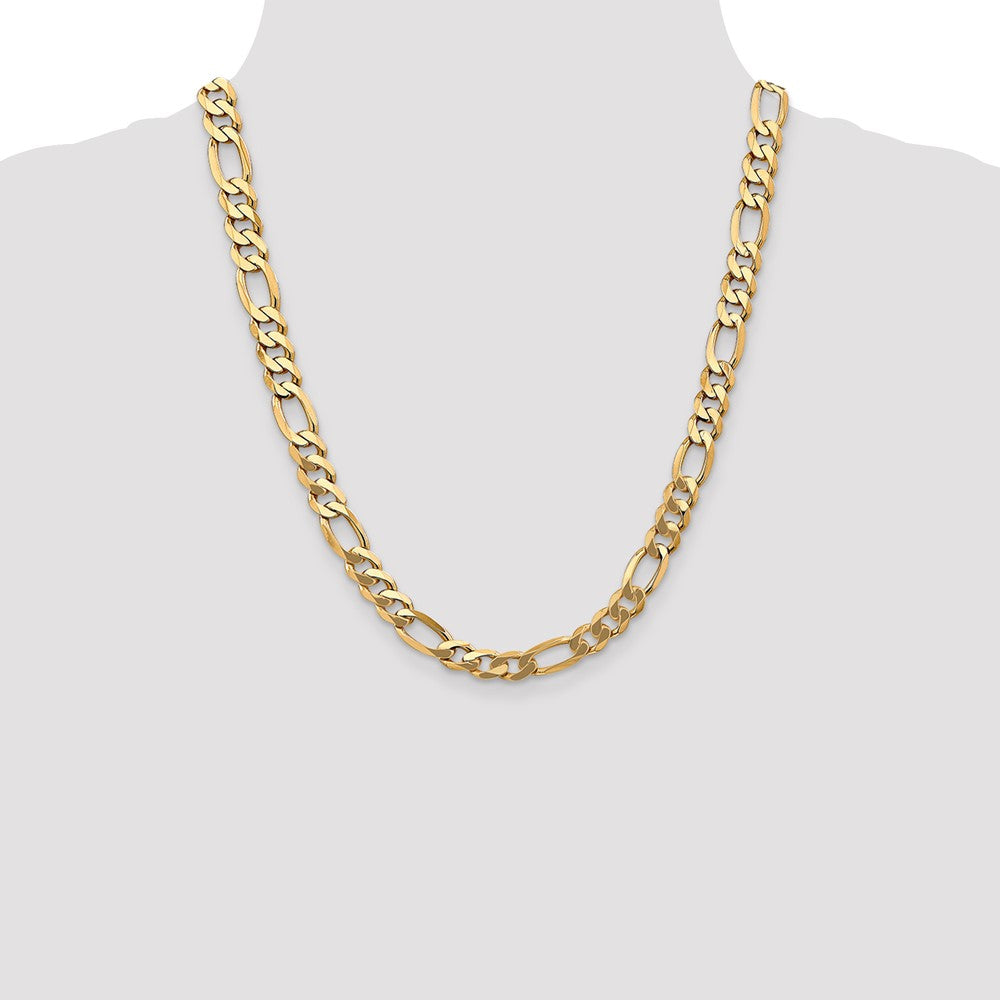 Solid 14K Yellow Gold 22 inch 8.75mm Flat Figaro with Lobster Clasp Chain Necklace