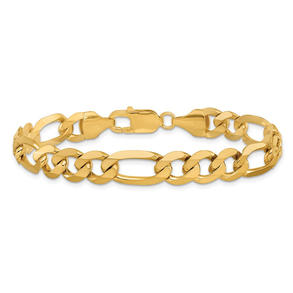 Solid 14K Yellow Gold 9 inch 8.75mm Flat Figaro with Lobster Clasp Chain Bracelet