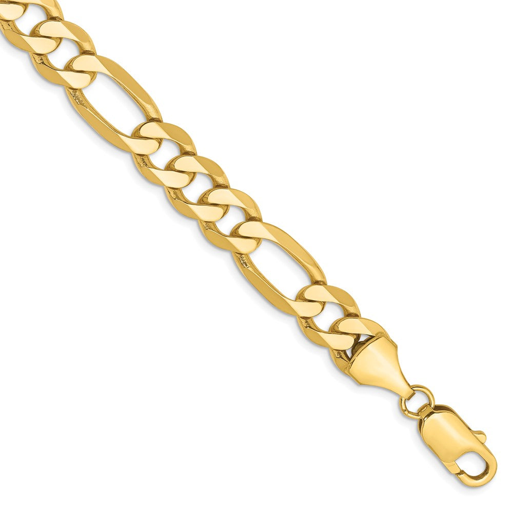 Solid 14K Yellow Gold 9 inch 8.75mm Flat Figaro with Lobster Clasp Chain Bracelet