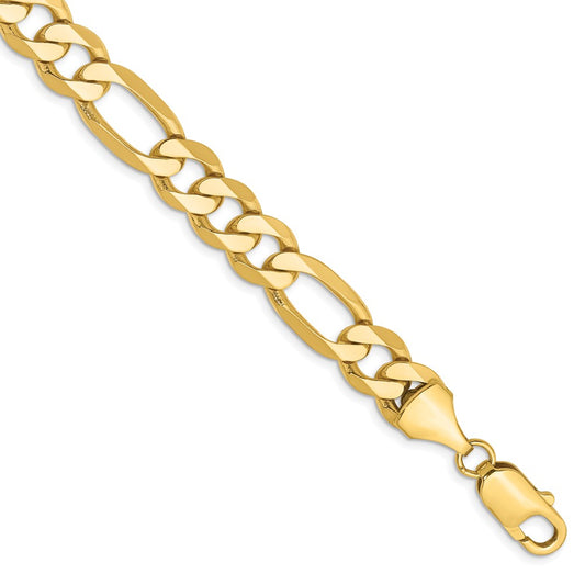 Solid 14K Yellow Gold 9 inch 8.75mm Flat Figaro with Lobster Clasp Chain Bracelet