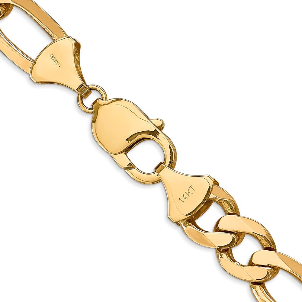 Solid 14K Yellow Gold 24 inch 10mm Flat Figaro with Lobster Clasp Chain Necklace