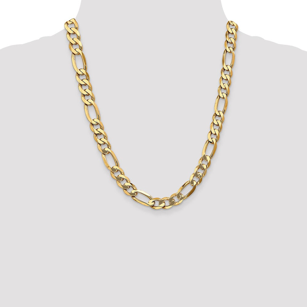 Solid 14K Yellow Gold 22 inch 10mm Flat Figaro with Lobster Clasp Chain Necklace