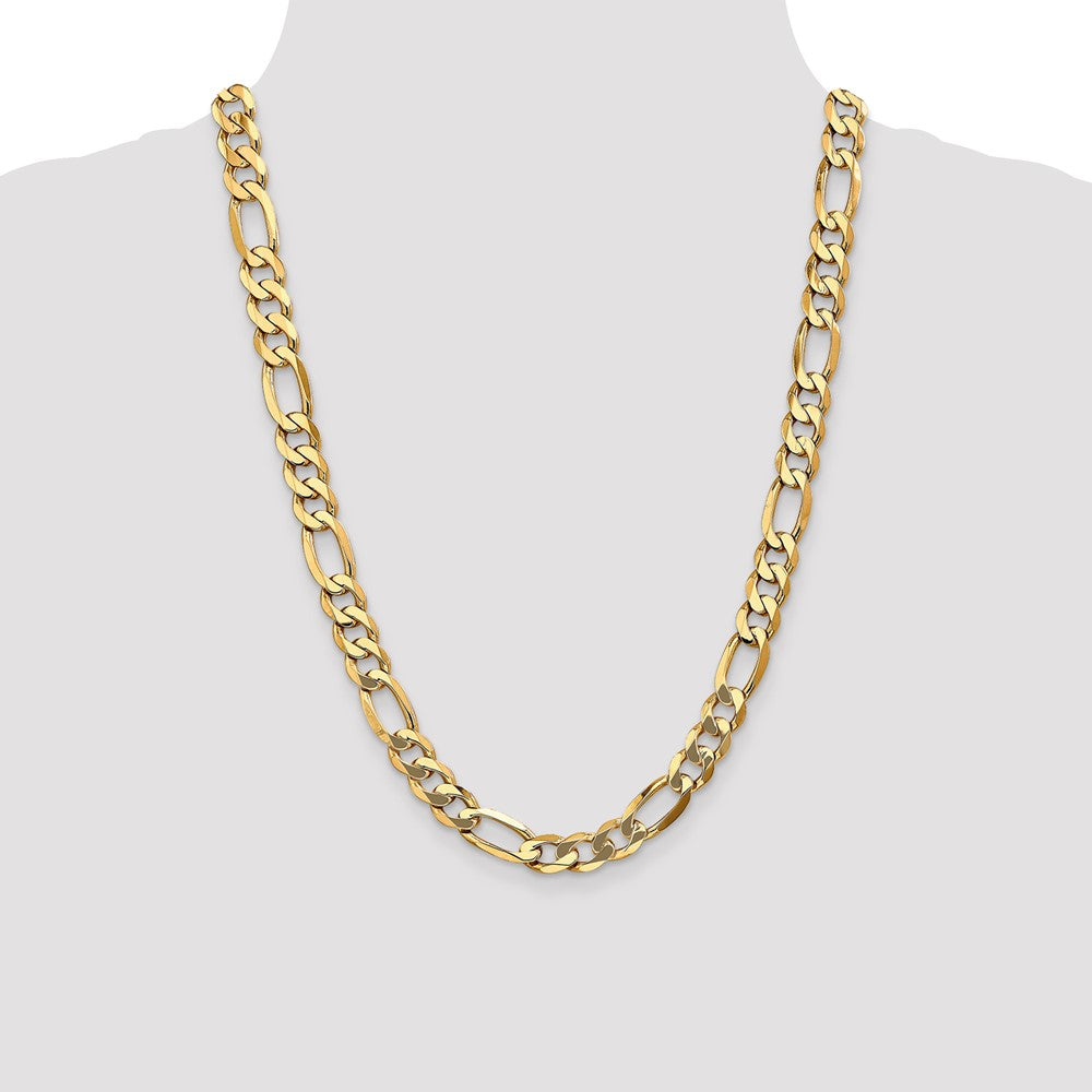 Solid 14K Yellow Gold 24 inch 10mm Flat Figaro with Lobster Clasp Chain Necklace