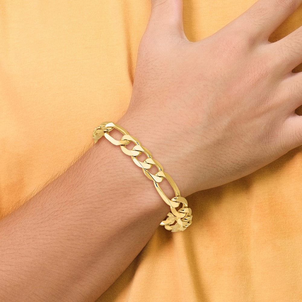 Solid 14K Yellow Gold 8 inch 10mm Flat Figaro with Lobster Clasp Bracelet