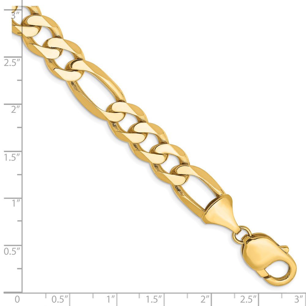 Solid 14K Yellow Gold 8 inch 10mm Flat Figaro with Lobster Clasp Bracelet