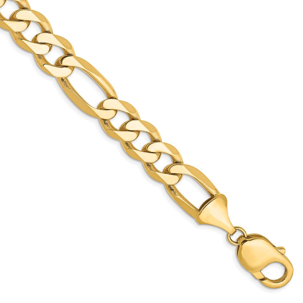 Solid 14K Yellow Gold 8 inch 10mm Flat Figaro with Lobster Clasp Bracelet