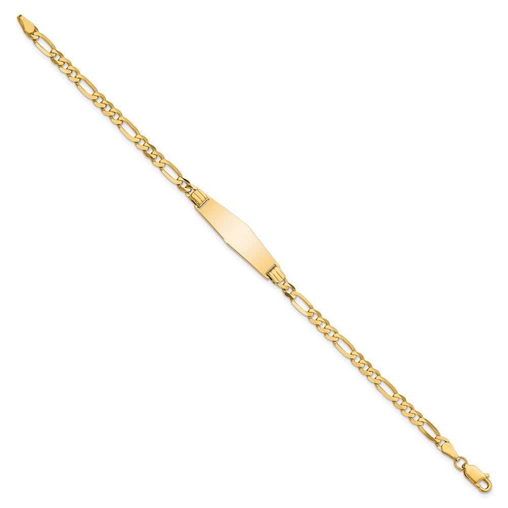 Solid 14K Yellow Gold Soft Diamond Shape Figaro ID Bracelet