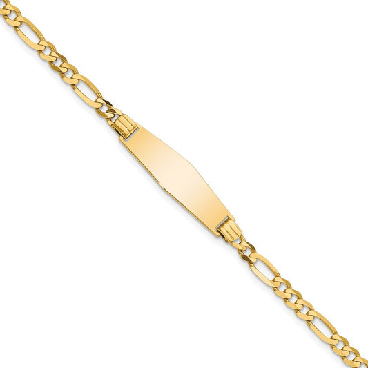 Solid 14K Yellow Gold Soft Diamond Shape Figaro ID Bracelet