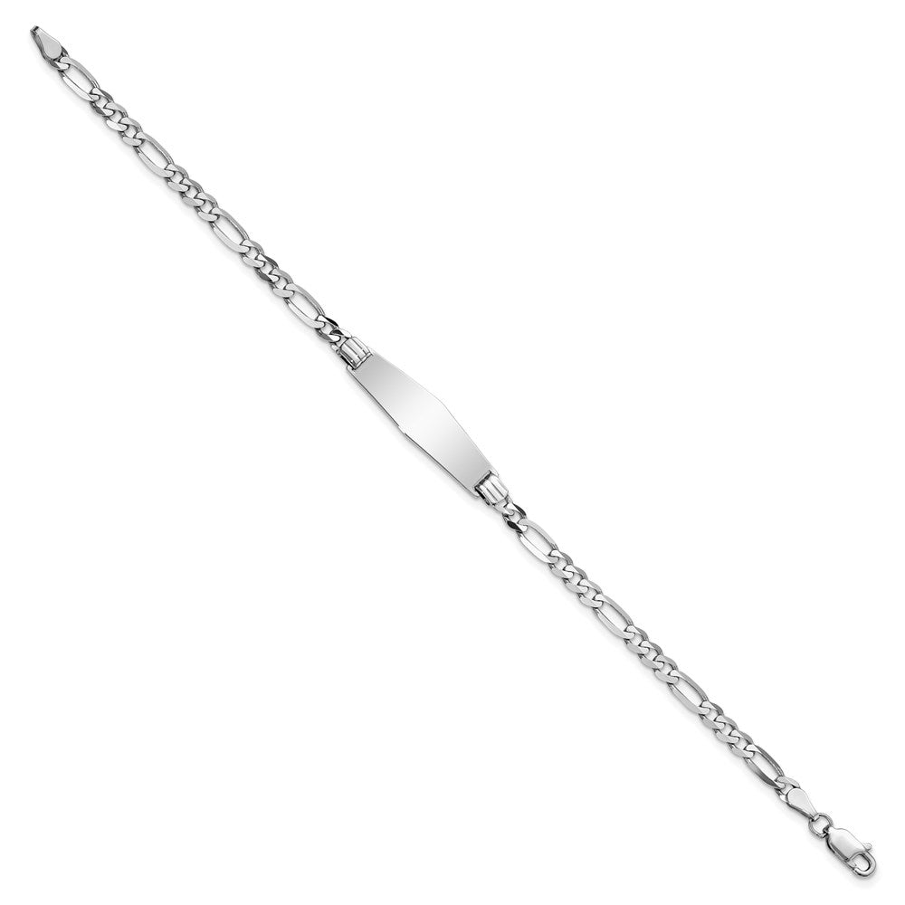 Solid 14K White Gold Soft Diamond Shape Figaro Link ID Bracelet