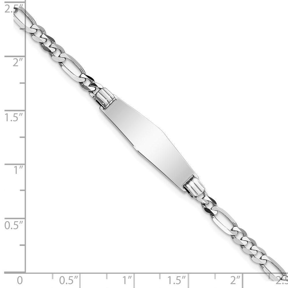 Solid 14K White Gold Soft Diamond Shape Figaro Link ID Bracelet