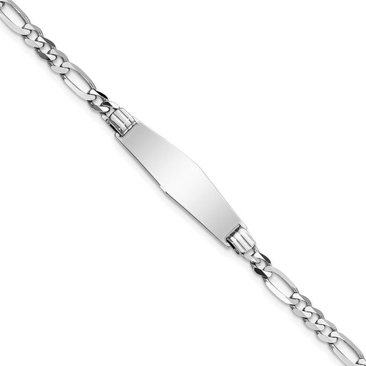 Solid 14K White Gold Soft Diamond Shape Figaro Link ID Bracelet