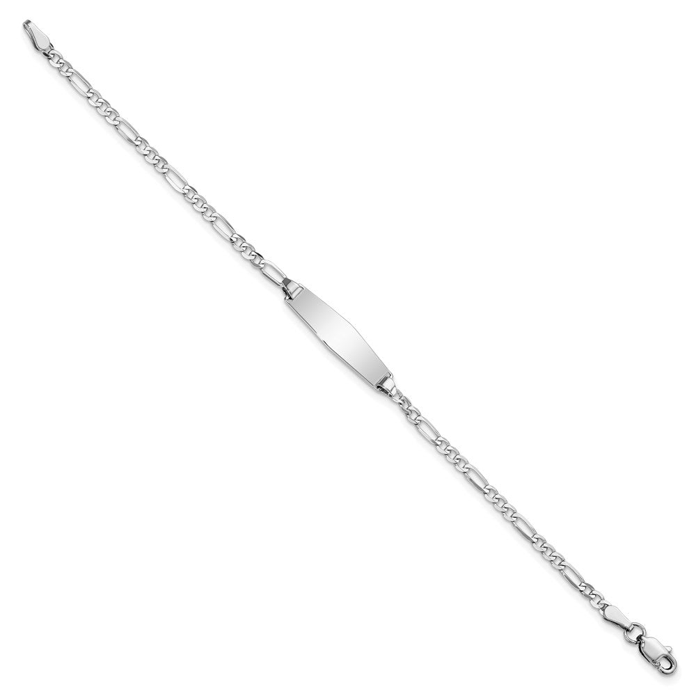 Solid 14K White Gold Soft Diamond Shape Figaro Link ID Bracelet