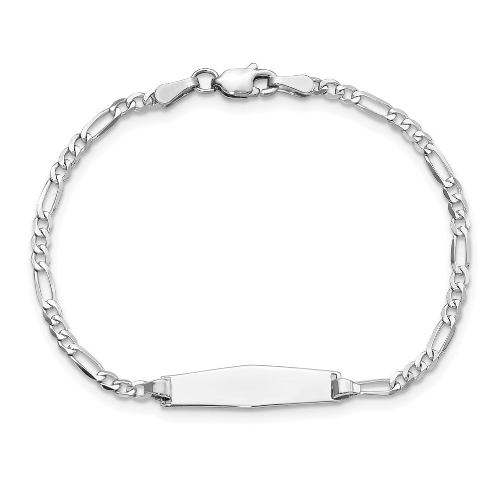 Solid 14K White Gold Soft Diamond Shape Figaro Link ID Bracelet