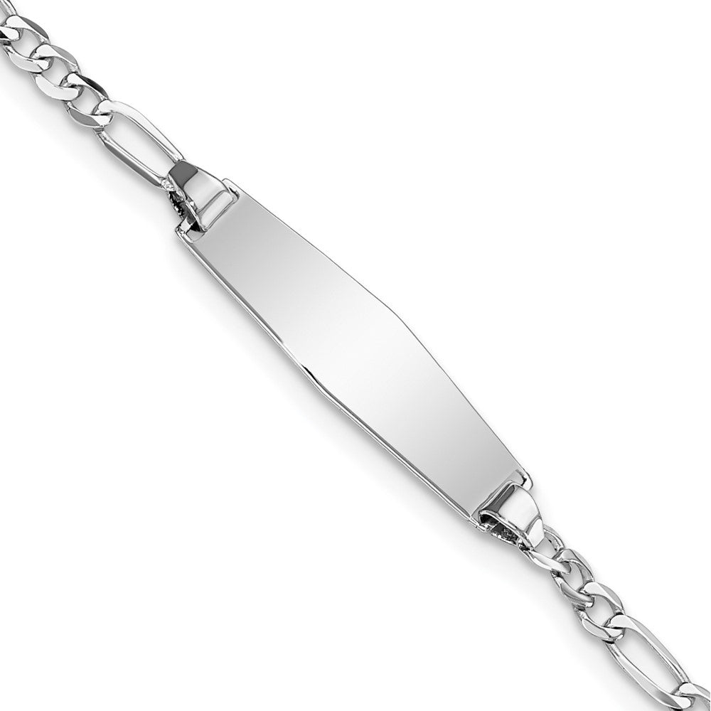 Solid 14K White Gold Soft Diamond Shape Figaro Link ID Bracelet