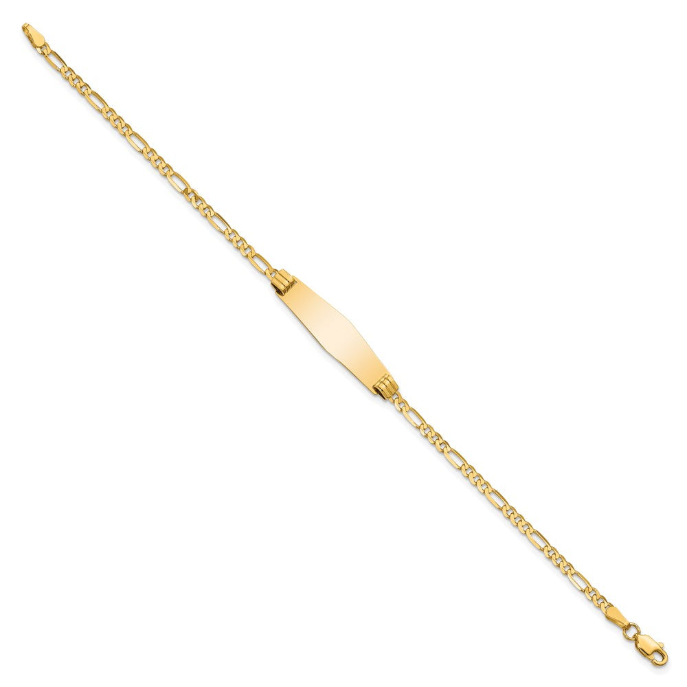 Solid 14K Yellow Gold Soft Diamond Shape Figaro ID Bracelet