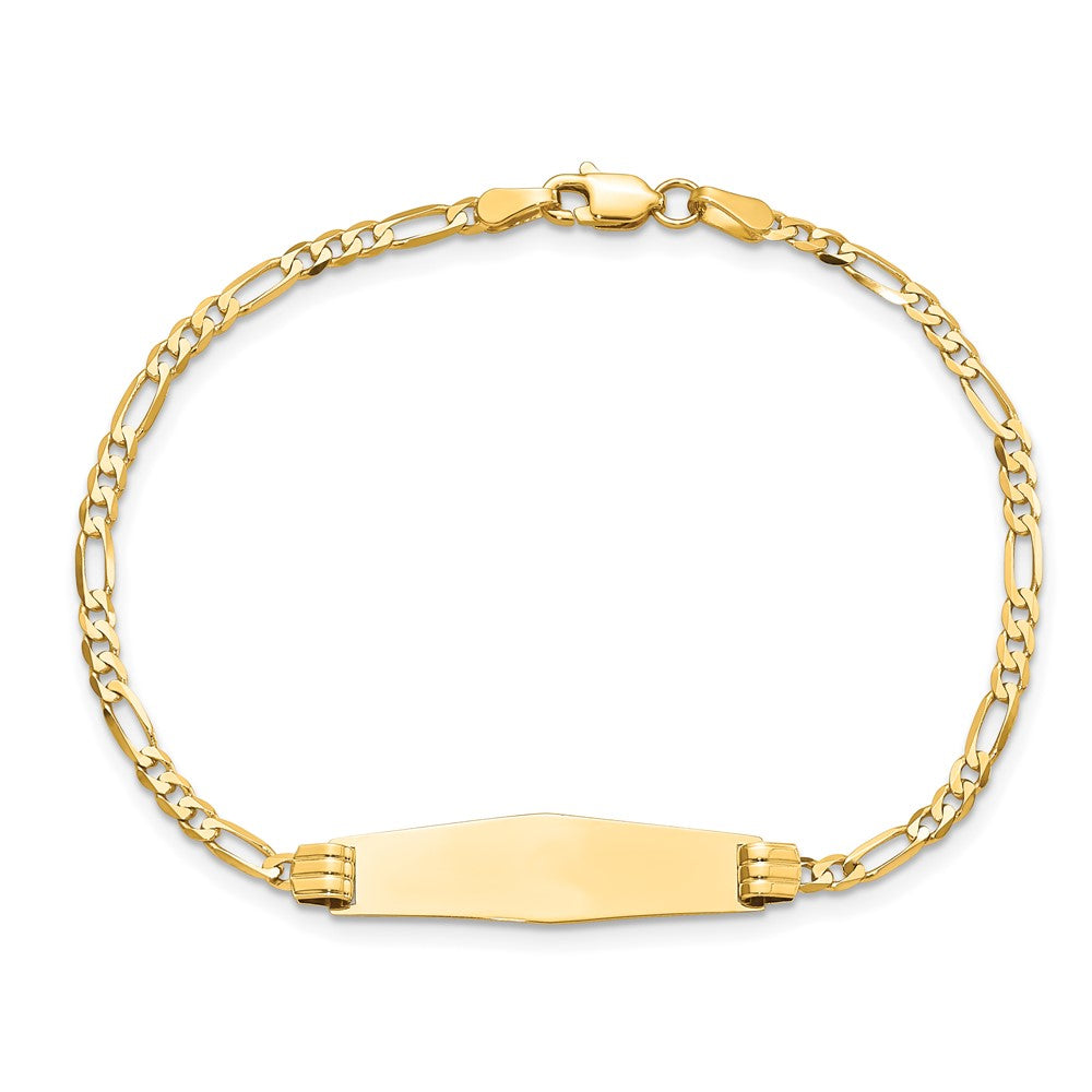 Solid 14K Yellow Gold Soft Diamond Shape Figaro ID Bracelet