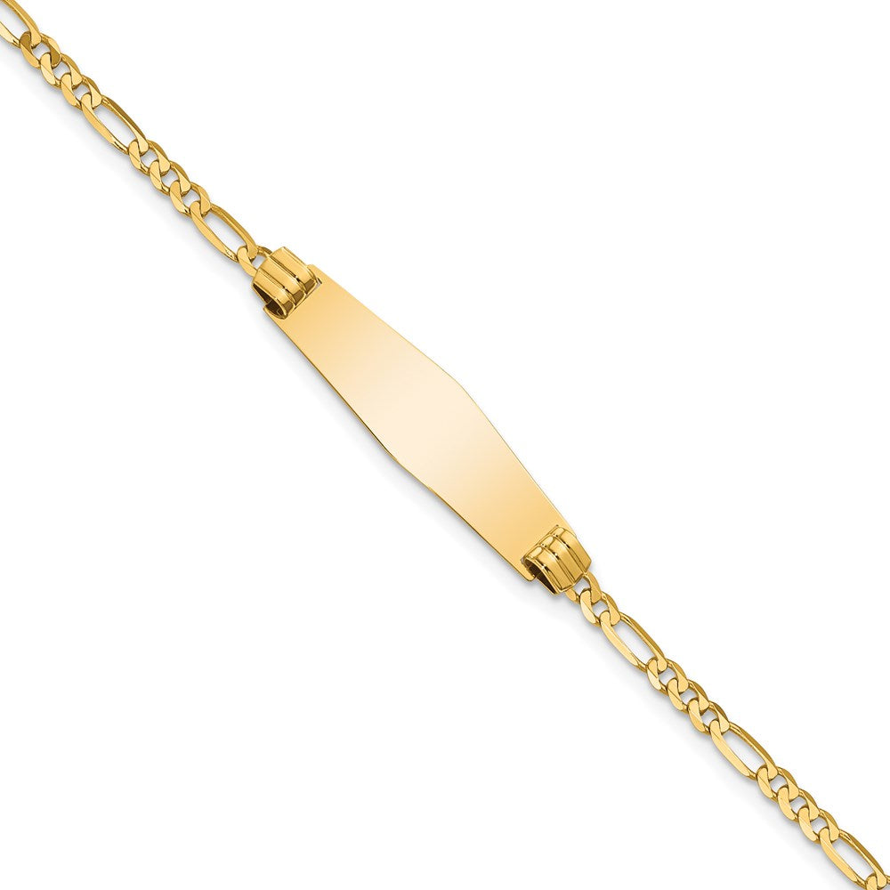 Solid 14K Yellow Gold Soft Diamond Shape Figaro ID Bracelet