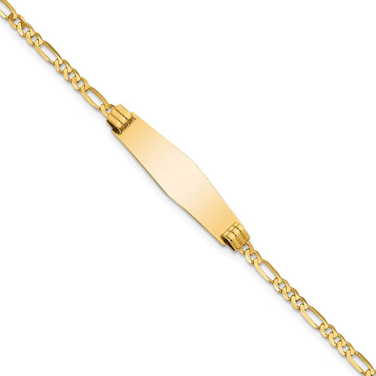 Solid 14K Yellow Gold Soft Diamond Shape Figaro ID Bracelet