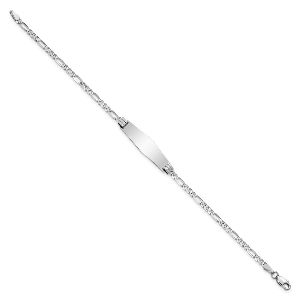 Solid 14K White Gold Soft Diamond Shape Figaro Link ID Bracelet