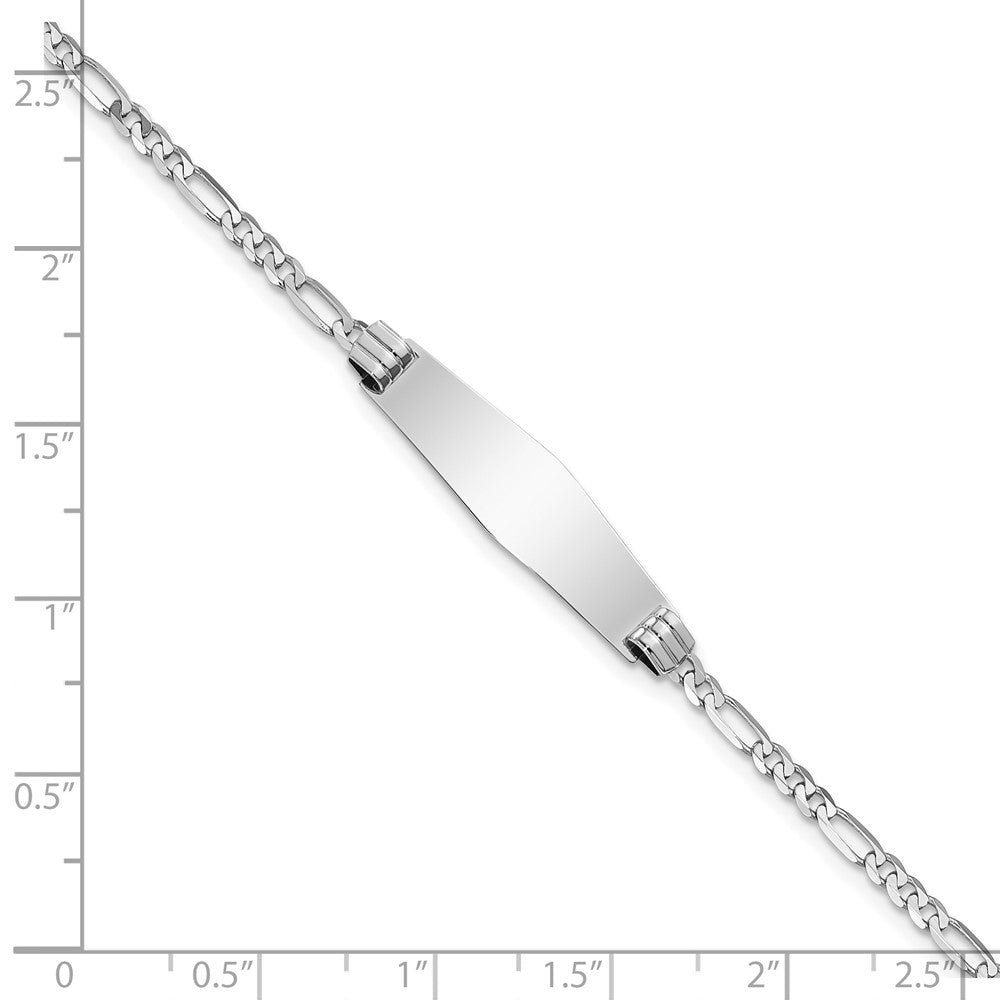 Solid 14K White Gold Soft Diamond Shape Figaro Link ID Bracelet