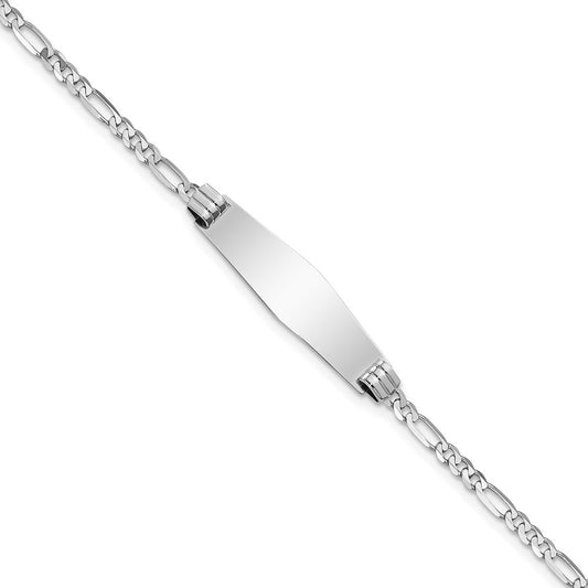 Solid 14K White Gold Soft Diamond Shape Figaro Link ID Bracelet