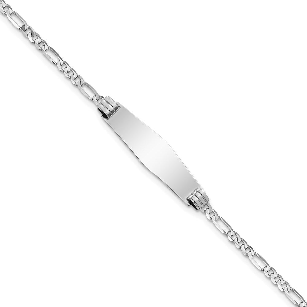 Solid 14K White Gold Soft Diamond Shape Figaro Link ID Bracelet