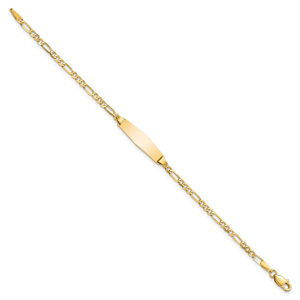 Solid 14K Yellow Gold Soft Diamond Shape Figaro Link ID Bracelet