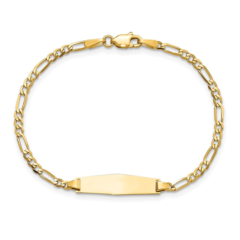 Solid 14K Yellow Gold Soft Diamond Shape Figaro Link ID Bracelet