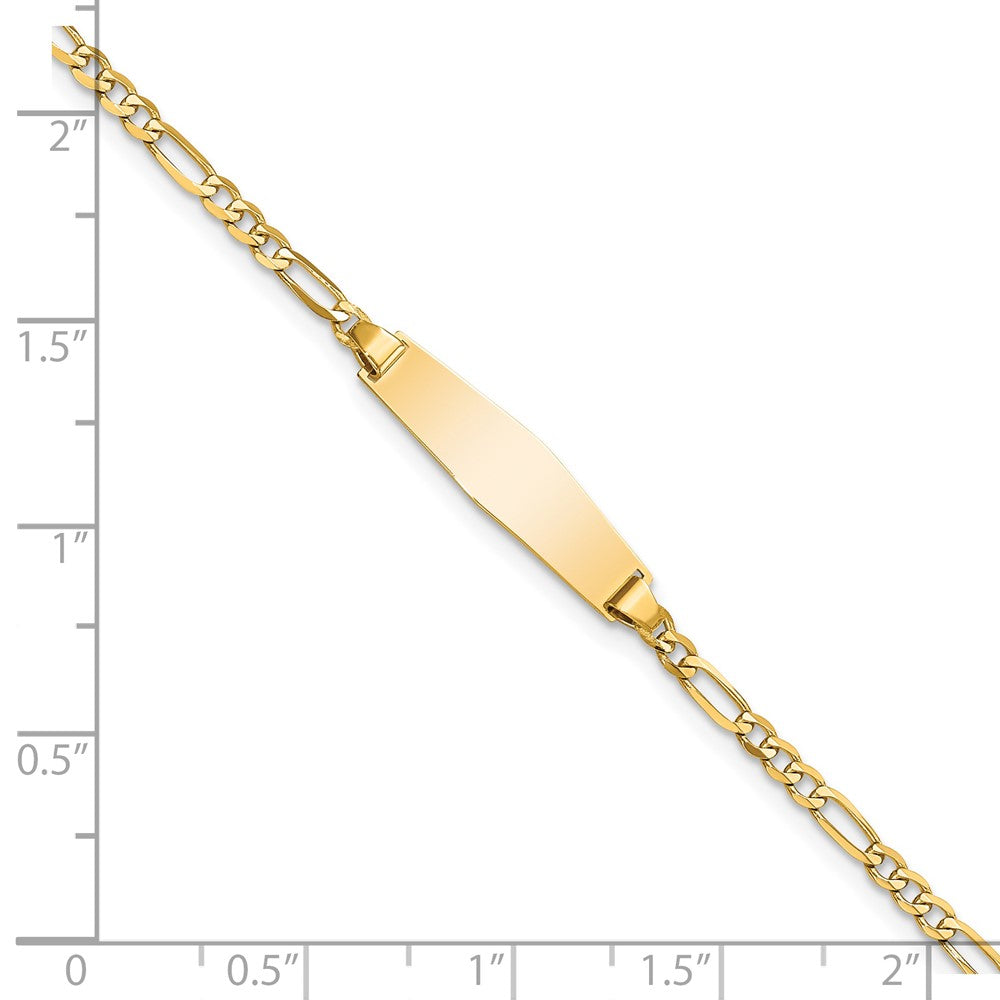 Solid 14K Yellow Gold Soft Diamond Shape Figaro Link ID Bracelet