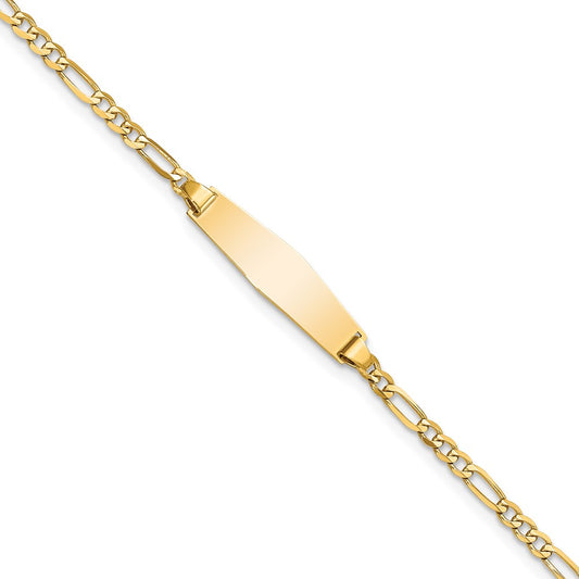 Solid 14K Yellow Gold Soft Diamond Shape Figaro ID Bracelet