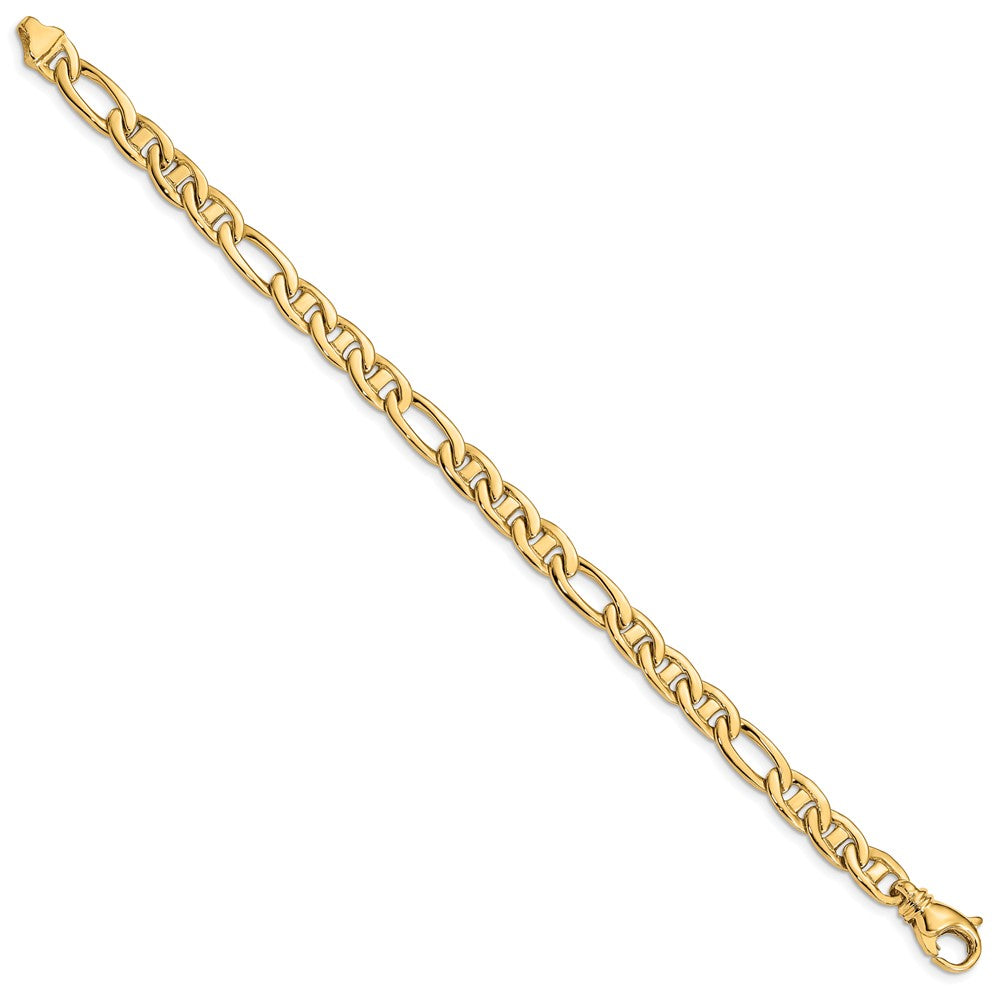 14K 7.25 inch 6.5mm Solid Hand Polished Fancy Flat Anchor Link with Fancy Lobster Clasp Bracelet