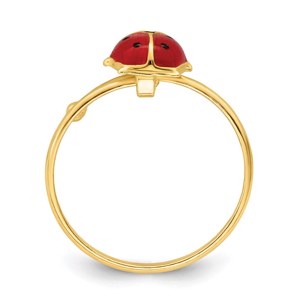 14K Yellow Gold Polished Enameled Ladybug Adjustable Ring