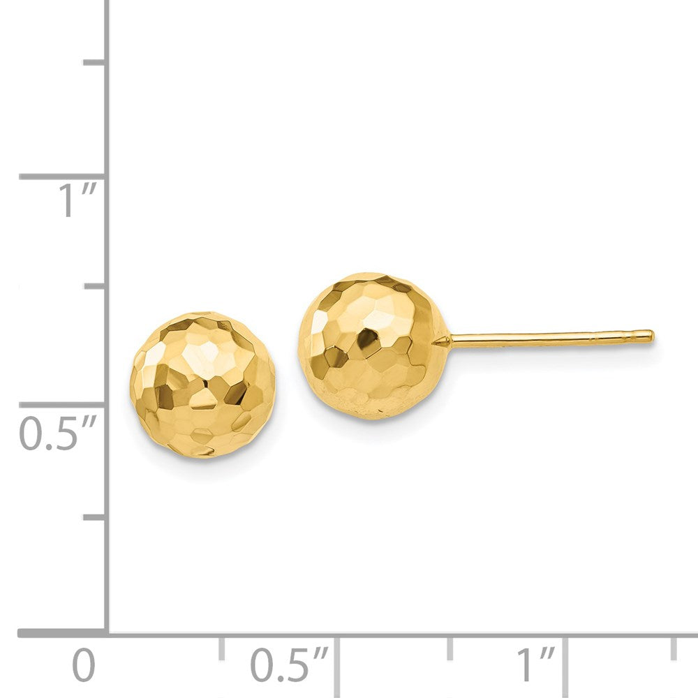 14k Yellow Gold Gold Polished and Diamond Cut 8MM Ball Post Earrings