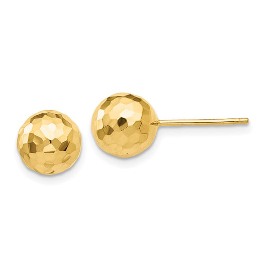 14k Yellow Gold Gold Polished and Diamond Cut 8MM Ball Post Earrings