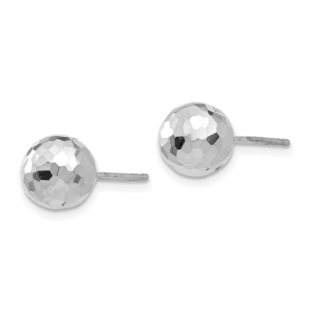 14k White Gold Polished Diamond Cut 8MM Ball Post Earrings