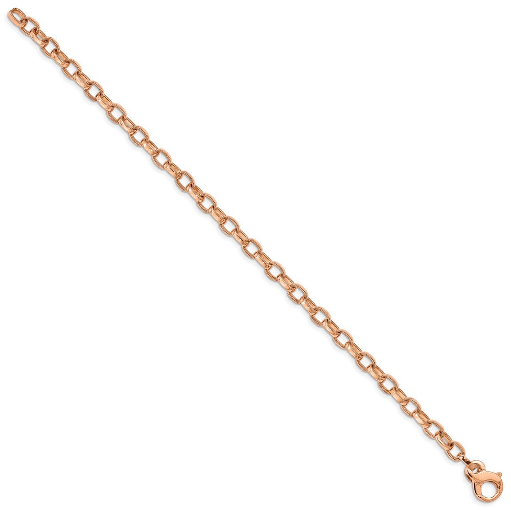 Solid 14K Yellow Gold Rose Gold 8.5 inch 5mm Hand Polished with Ridged Edge Fancy Link Fancy Lobster Clasp Bracelet