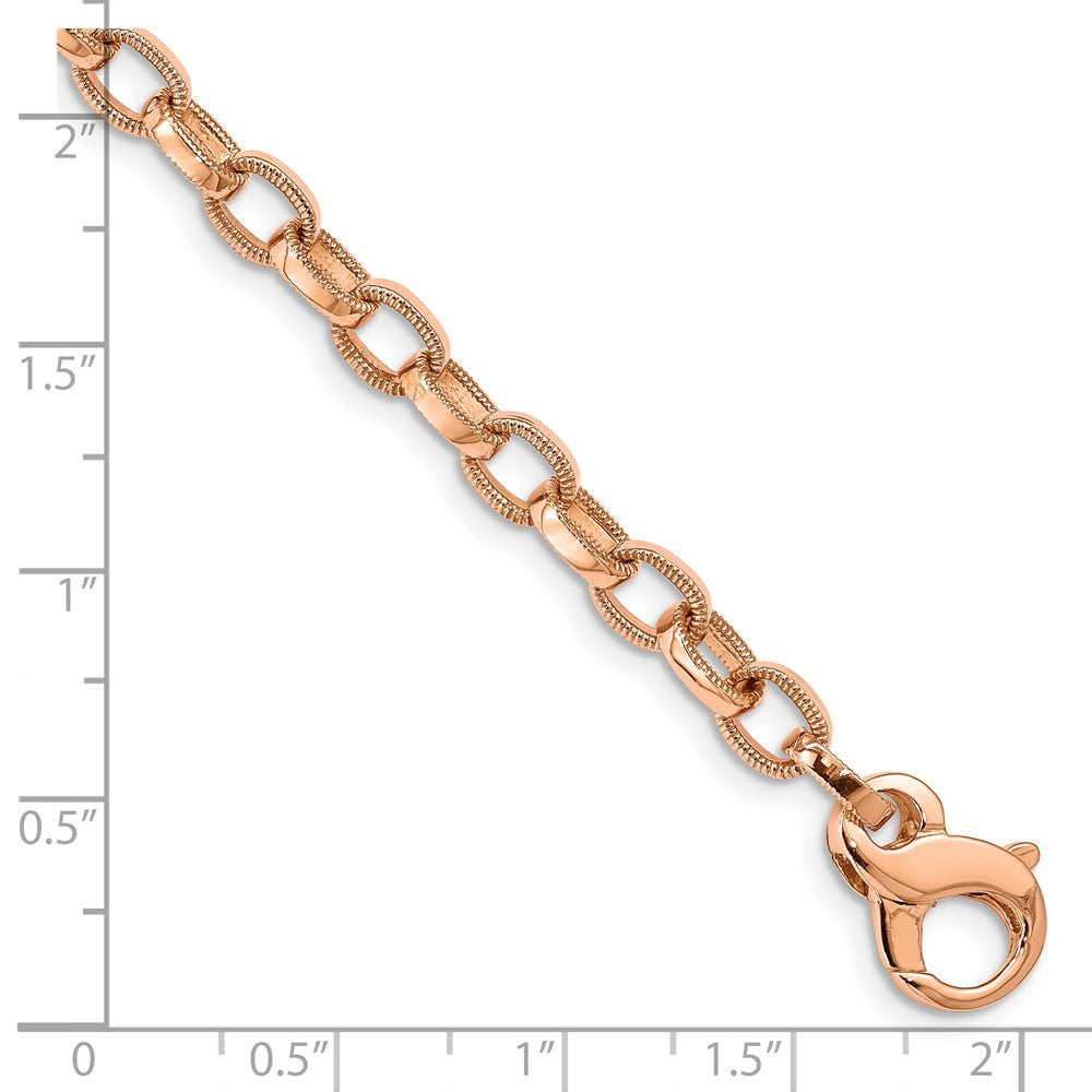 Solid 14K Yellow Gold Rose Gold 8.5 inch 5mm Hand Polished with Ridged Edge Fancy Link Fancy Lobster Clasp Bracelet