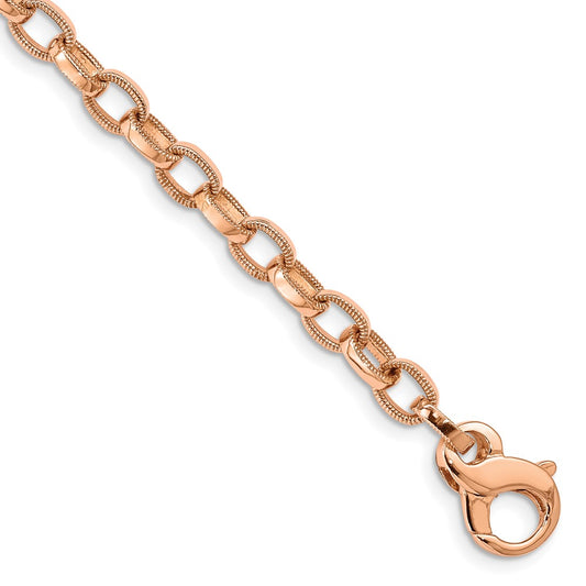 Solid 14K Yellow Gold Rose Gold 8.5 inch 5mm Hand Polished with Ridged Edge Fancy Link Fancy Lobster Clasp Bracelet