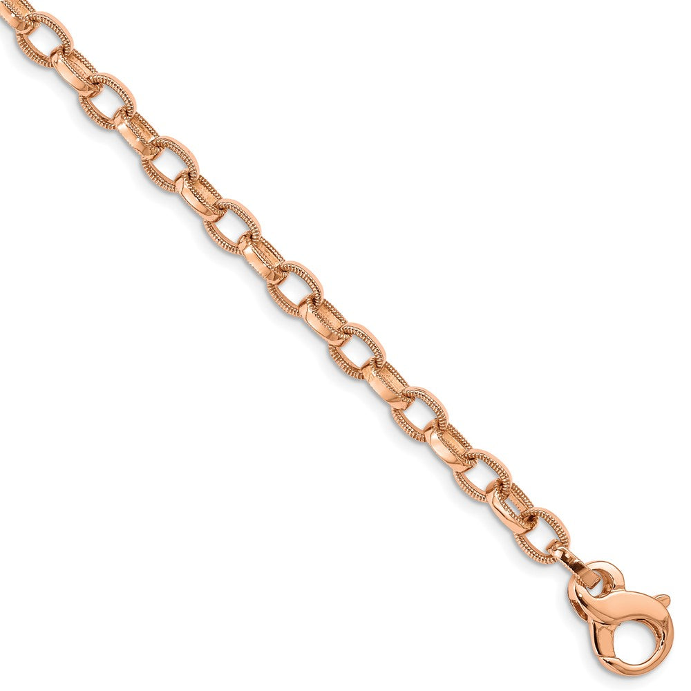 Solid 14K Yellow Gold Rose Gold 18 inch 5mm Hand Polished with Ridged Edge Fancy Link Fancy Lobster Clasp Chain Necklace