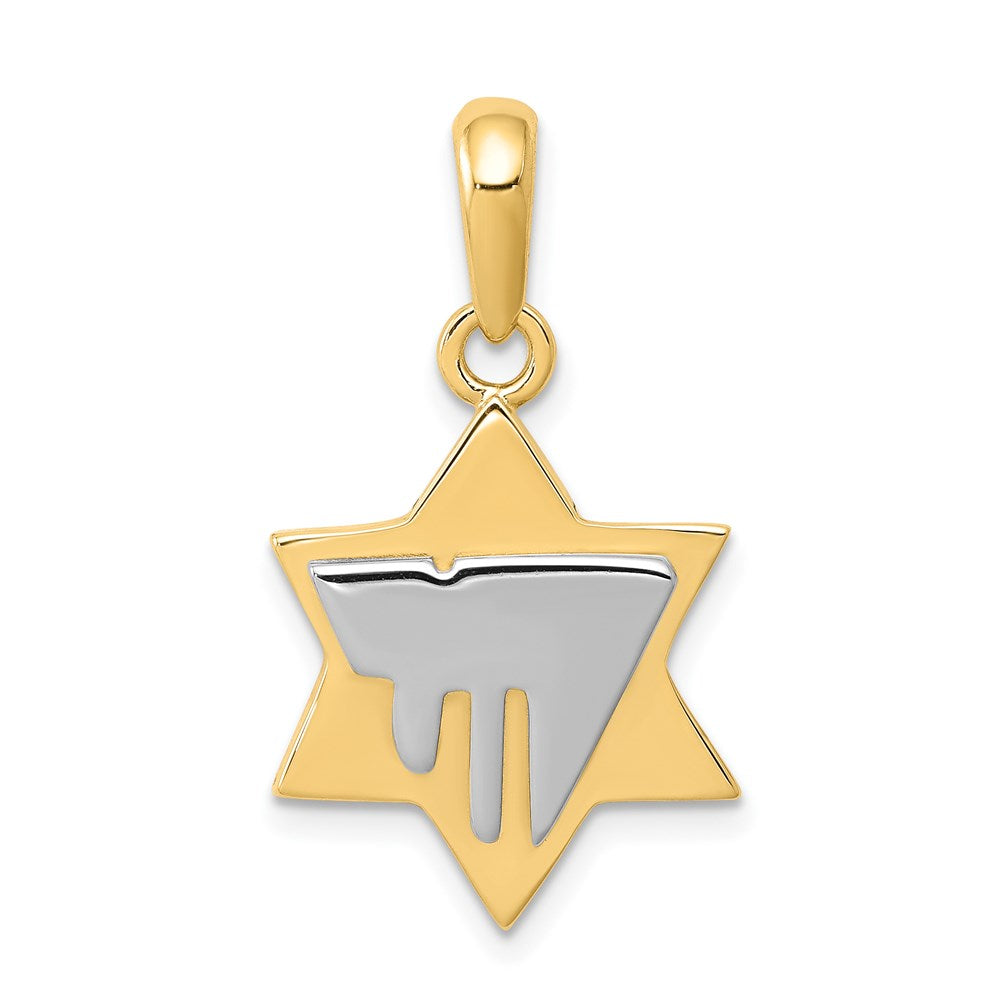 14k Two-tone Gold Chai on Star of David Pendant