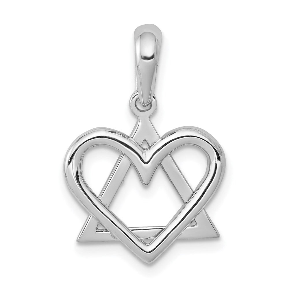 14k White Gold Star of David Heart Pendant