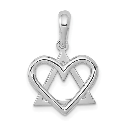 14k White Gold Star of David Heart Pendant